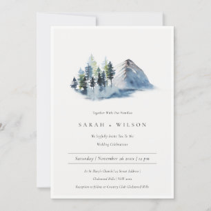 Green Blue Pine Bossen Mountain Wedding Invite Bedankkaart