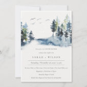 Green Blue Pine Forest Oiseaux Couples Invitation (Devant)