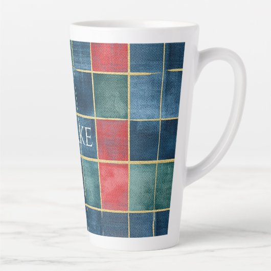 Green Blue Red Gold Plaid Stripes Latte Mok (Rechts)