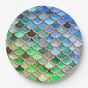 Green Blue Shiny Ombre Glitter Mermaid Scales Papieren Bordje