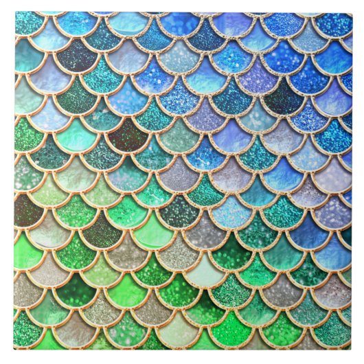 Green Blue Shiny Ombre Glitter Mermaid Scales Tegeltje (Voorkant)