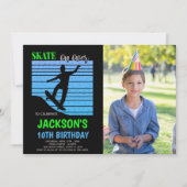 Green Blue Skateboards Anniversaire Invitations ph (Devant)
