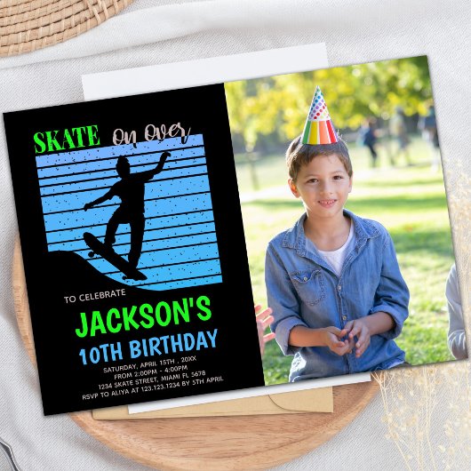 Green Blue Skateboards Anniversaire Invitations ph