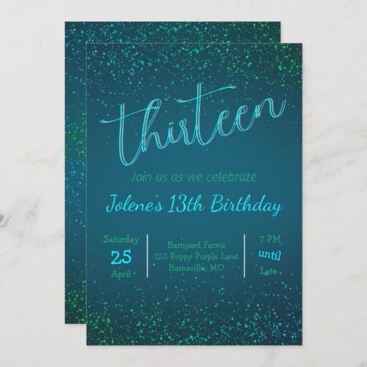 Green Blue Sparkle uitnodiging (Voorkant / Achterkant)