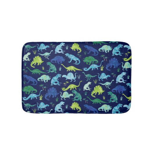 Green Blue Waterverf Dinosaur Silhouette Kinder Badmat (Voorkant)