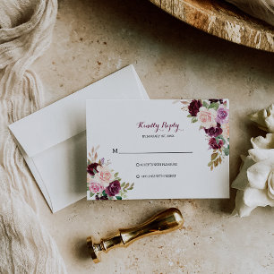 Green Blush Burgundy Floral Rsvp Card Kaartje
