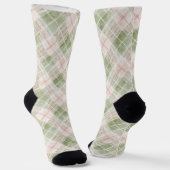 Green Blush Pink Plaid Stripes Sokken (Gebogen)