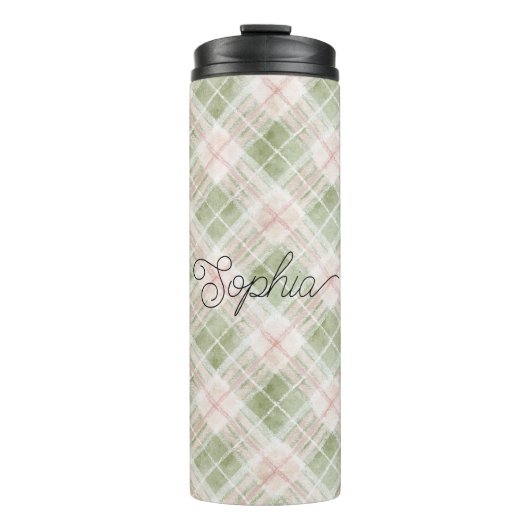 Green Blush Pink Plaid Stripes Thermosbeker (Voorkant)