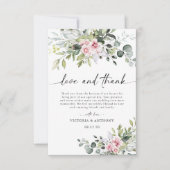 Green Blush Rose Mariage Merci Cartes (Devant)