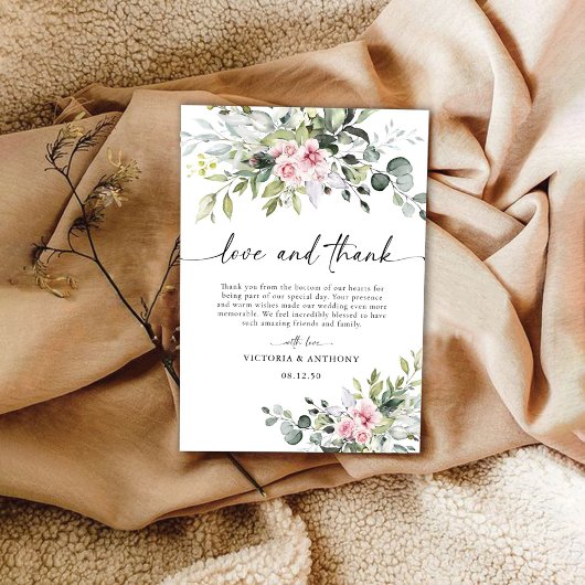 Green Blush Rose Mariage Merci Cartes