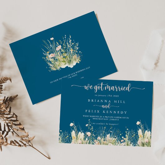 Green Boho Fleur sauvage Navy Elopement Faire-part