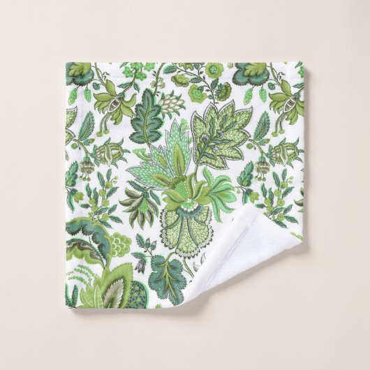 Green Boho  Floral Monogram Bad Handdoek (Wasdoekje)