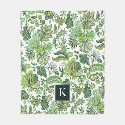 Green Boho  Floral Monogram Fleece Deken (Voorkant)