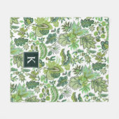 Green Boho  Floral Monogram Fleece Deken (Voorkant (Horizontaal))
