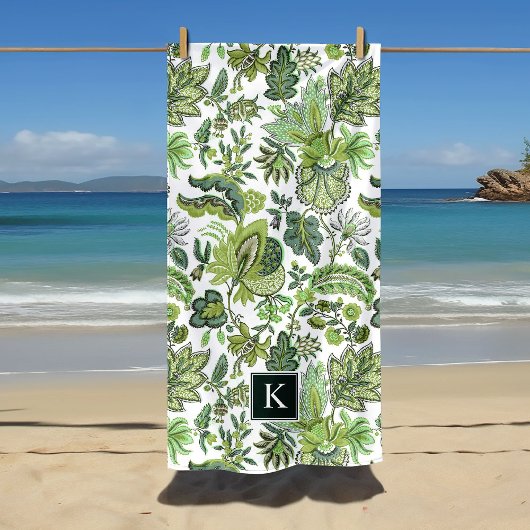 Green Boho  Floral Monogram Strandlaken