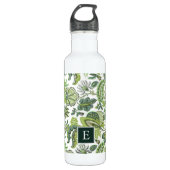 Green Boho  Floral Monogram Waterfles (Voorkant)