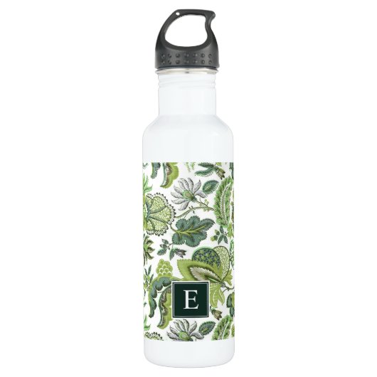 Green Boho  Floral Monogram Waterfles (Voorkant)