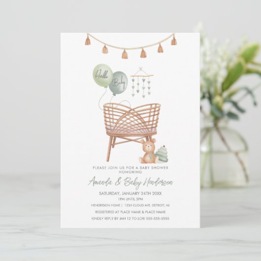 Green Boho Nursery Boho Baby shower Invitation (Debout devant)