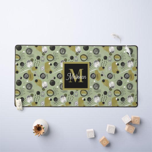 Green Boho Pattern Monogram Name  (Tableau pour enfants)