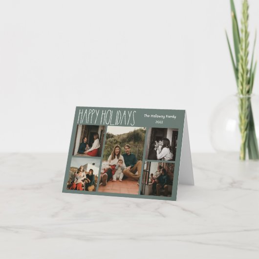 Green Boho Polka Dot Folded Five-Photo Feestdagen Kaart (Voorkant)