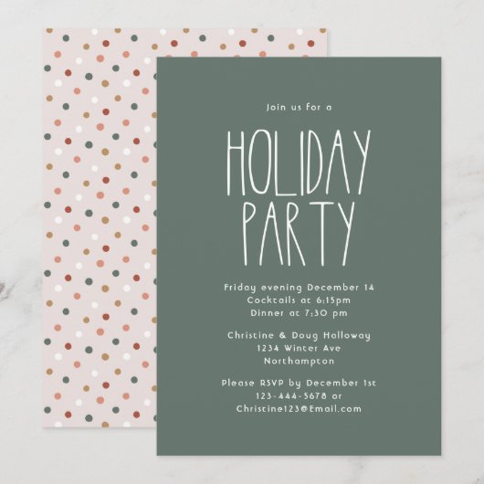Green Boho Polka Dot Kerstparty Kaart (Voorkant / Achterkant)
