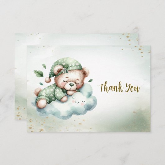 Green Boho Sleeping Teddy Bear Schattige feest Bedankkaart (Voorkant / Achterkant)