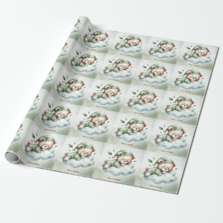 Green Boho Sleeping Teddy Bear Schattige feest Cadeaupapier