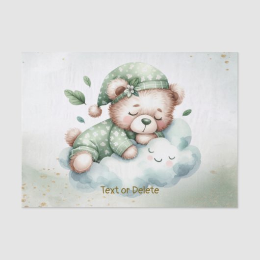 Green Boho Sleeping Teddy Bear Schattige feest Tissuepapier (Voorkant)