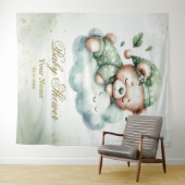 Green Boho Sleeping Teddy Bear Schattige feest Wandkleed (In Situ (horizontaal))