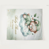 Green Boho Sleeping Teddy Bear Schattige feest Wandkleed (Voorkant (horizontaal))