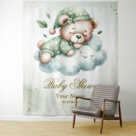 Green Boho Sleeping Teddy Bear Schattige feest Wandkleed