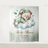 Green Boho Sleeping Teddy Bear Schattige feest Wandkleed (Voorkant)