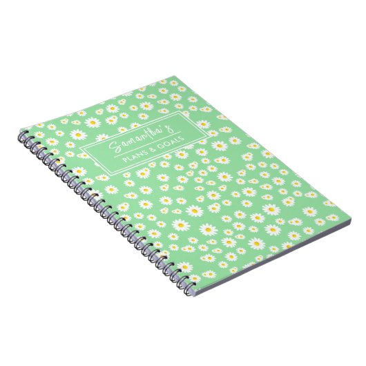 Green Boho Spring Daisies Pattern Notitieboek (Rechterzijde)