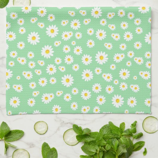 Green Boho Spring Daisies Pattern Theedoek (Gevouwen)