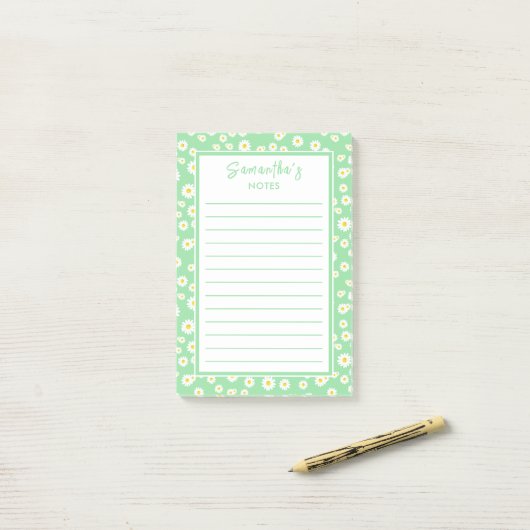 Green Boho Spring Daisies Post-it® Notes (Op bureau)