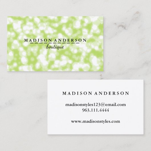 Green Bokeh Glitter Modern Mode Makeup Artist Visitekaartje (Voorkant / Achterkant)