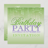 Green Bokeh Party Lights Birthday Uitnodiging (Voorkant / Achterkant)
