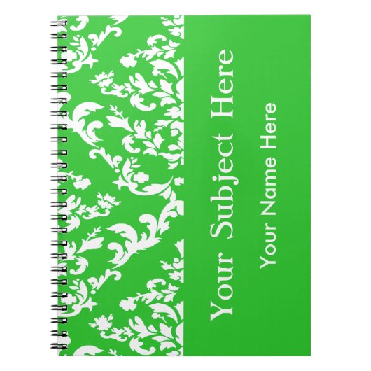 Green Bold Mod Damask met aangepaste tekst Notitieboek (Voorkant)