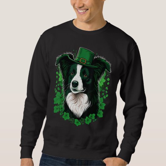 Green Border Collie shamrock St Patricks Day Borde Trui (Voorkant)