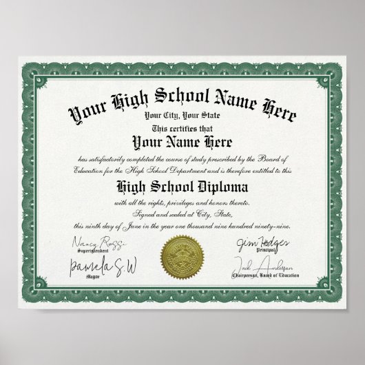 Green Border High / Home School Diploma Poster (Voorkant)