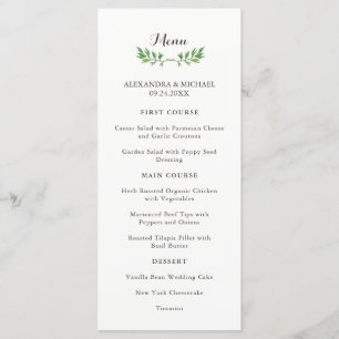 Green Botanical Feuille Menu Mariage