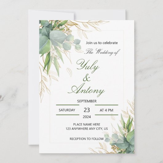 Green Botanical Feuille Moderne Faire-part de mari (Devant)