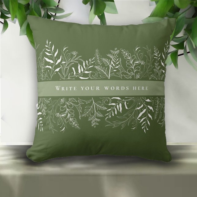 Green Botanical Leaf Frame Custom Text Kussen (Creator heeft geüpload)