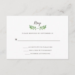 Green Botanical Leaves Wedding Response RSVP Kaartje