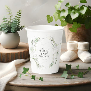 Green Botanical Script Baby shower Papieren Bekers