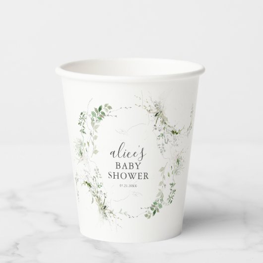 Green Botanical Script Baby shower Papieren Bekers (Voorkant)