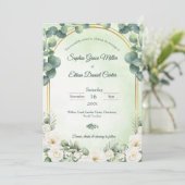 Green Botanical Wedding Invitation with Eucalyptus Kaart (Staand voorkant)