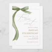 Green Bow 4th Birthday Invitation Four Ever Sweet (Devant / Derrière)