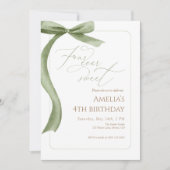 Green Bow 4th Birthday Invitation Four Ever Sweet Kaart (Voorkant)