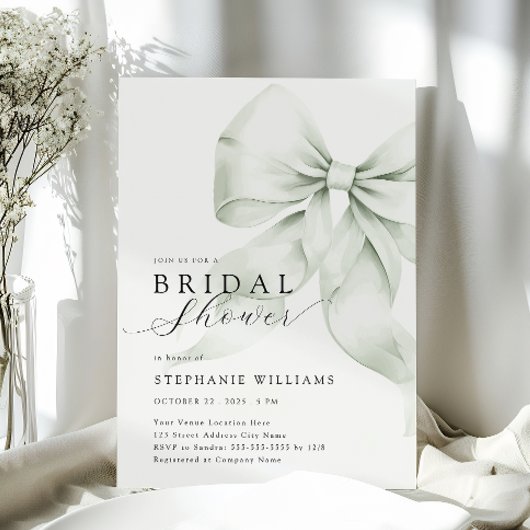 Green Bow Elegante Bruids Douche Uitnodiging